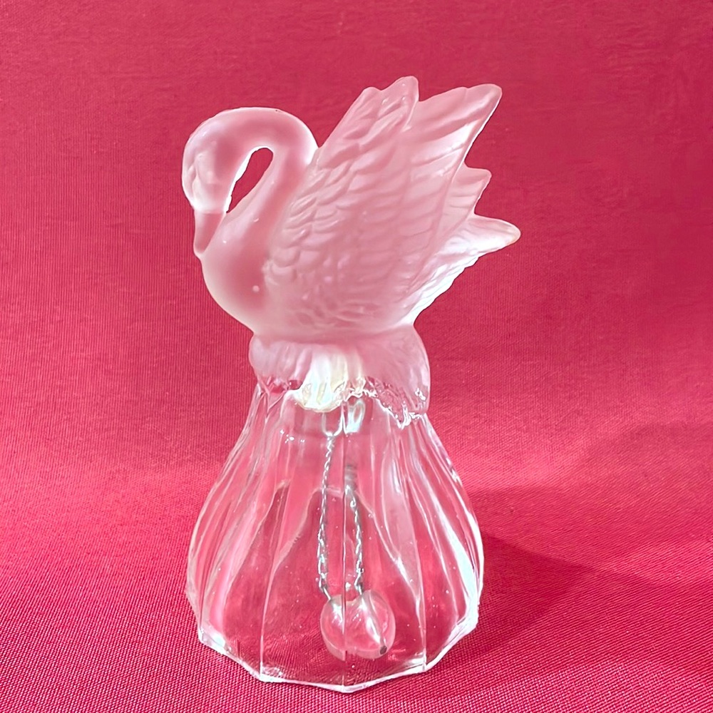 A frosted swan on a nest atop a crystal hand bell - C1032